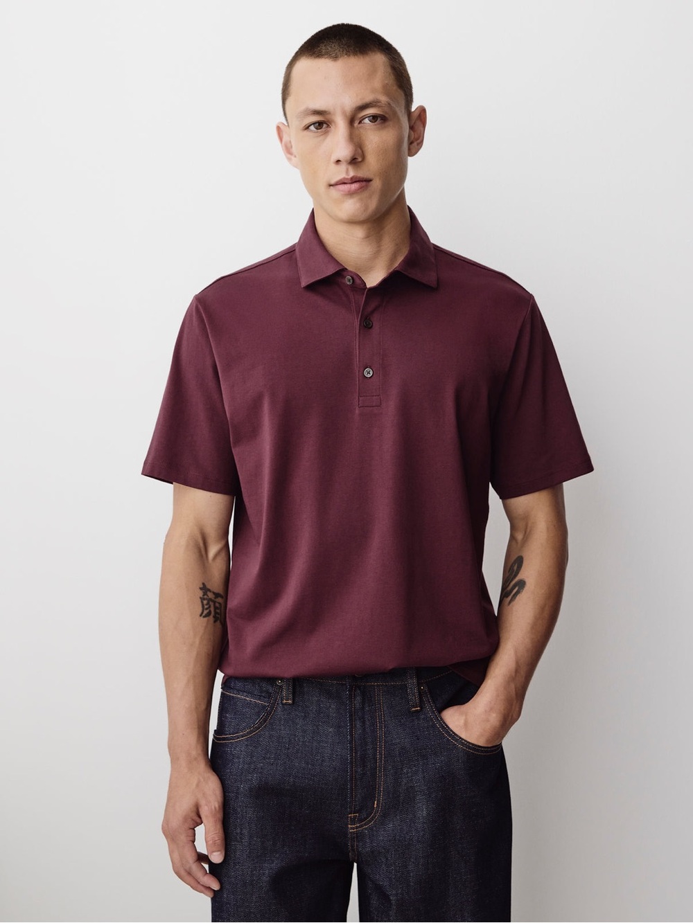 RW&Co Supima Cotton Short Sleeve Polo Burgandy Fall Mens Medium Office Business